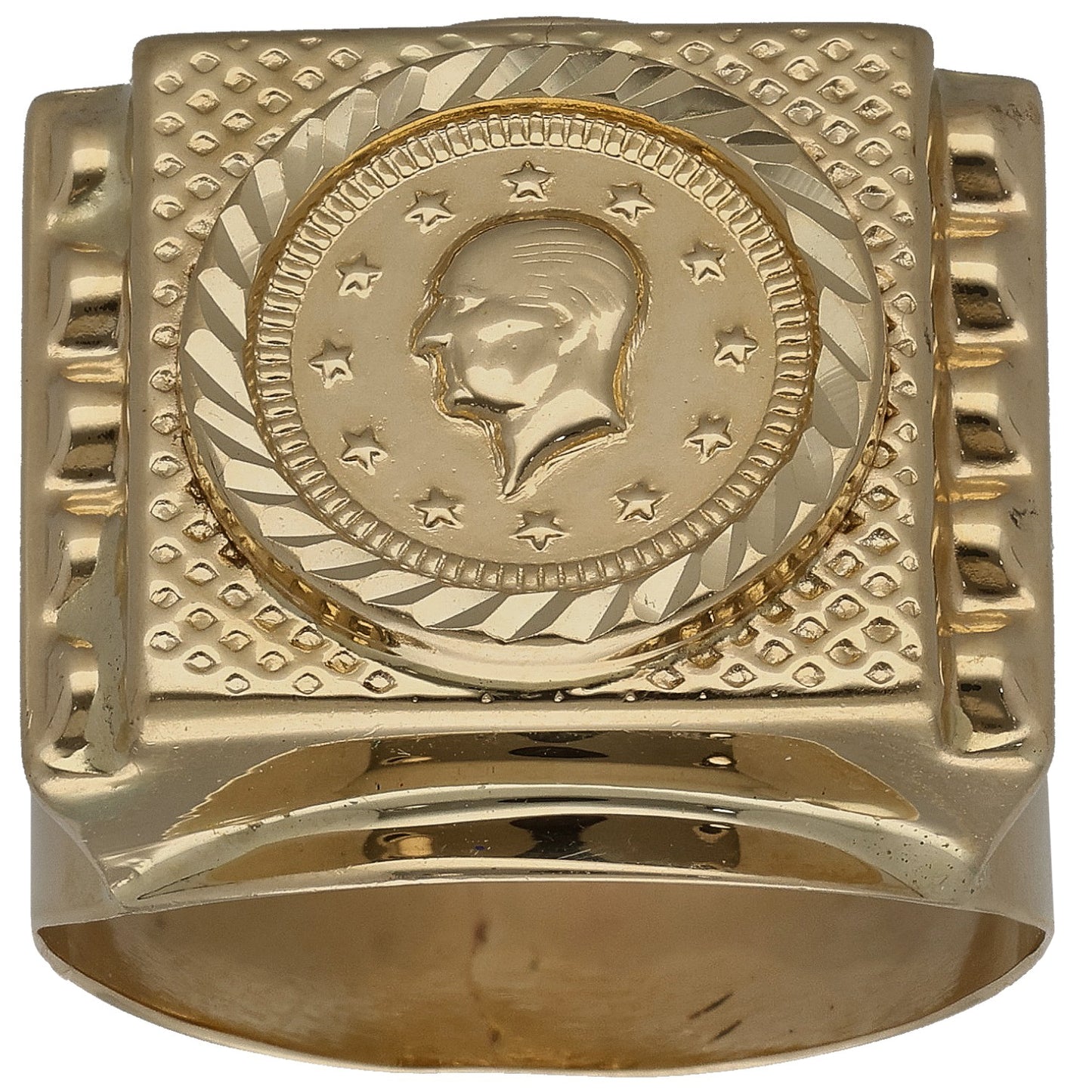14ct Gold Patterned Signet Ring Size U