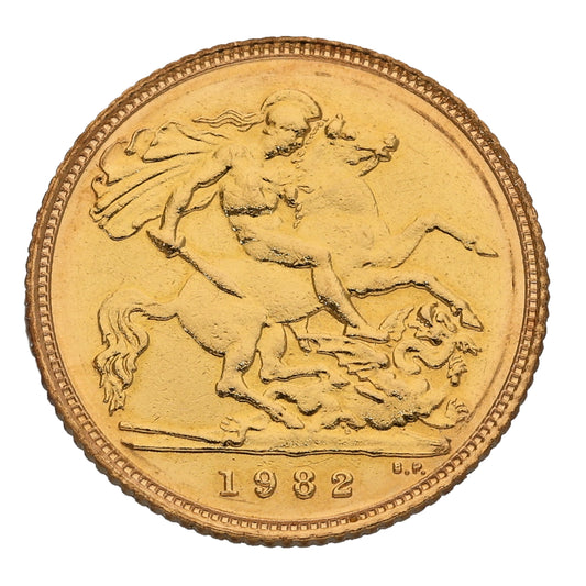 22ct Gold Queen Elizabeth II Half Sovereign Coin 1982