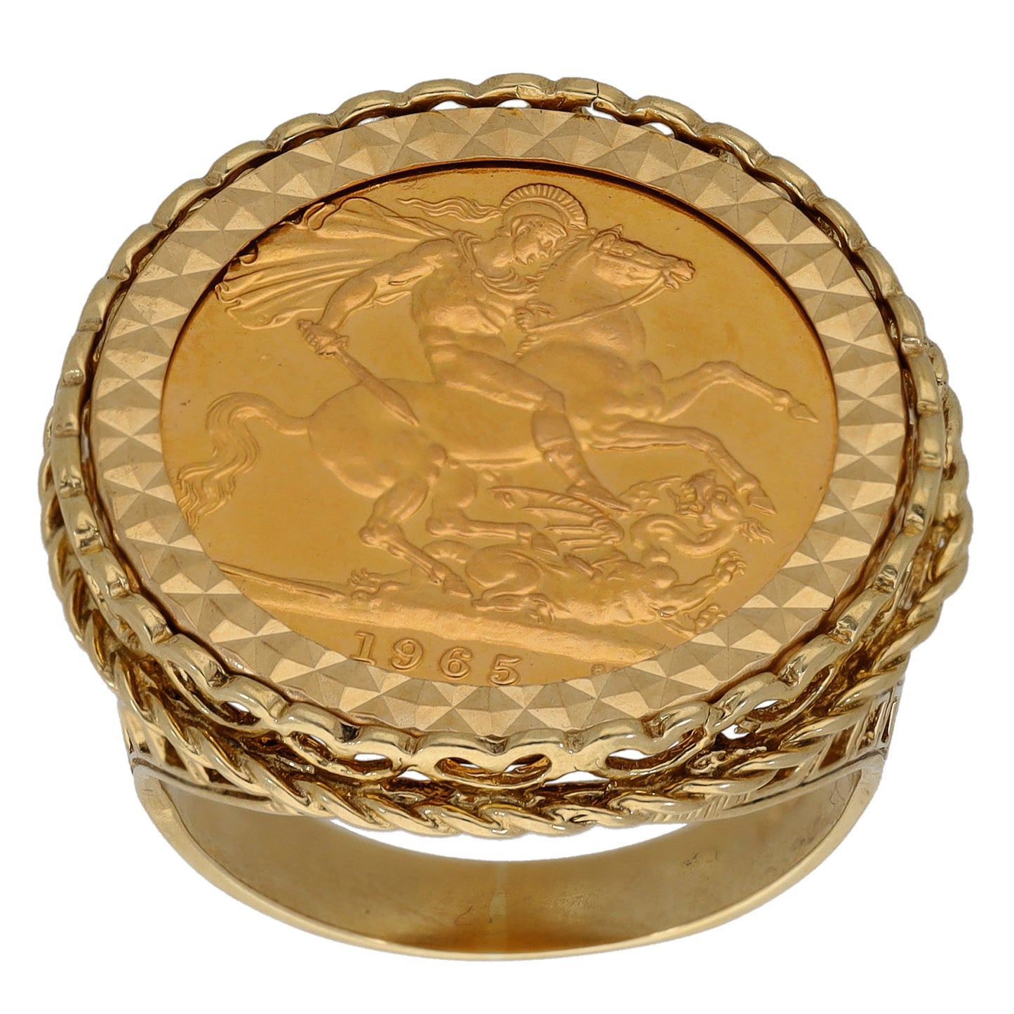 9ct Gold Full Sovereign Coin Ring Size S