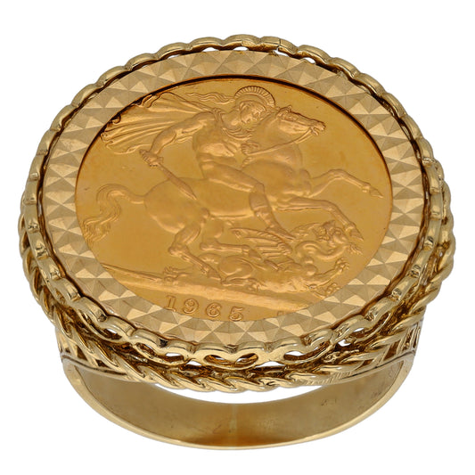 9ct Gold Full Sovereign Coin Ring Size S