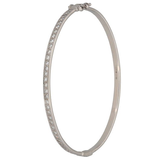 9ct White Gold Cubic Zirconia Hinged/Clasp Bangle