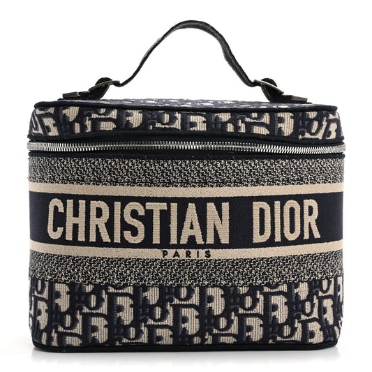 Christian Dior Diortravel Vanity Case Oblique Canvas Bag - Blue & Beige