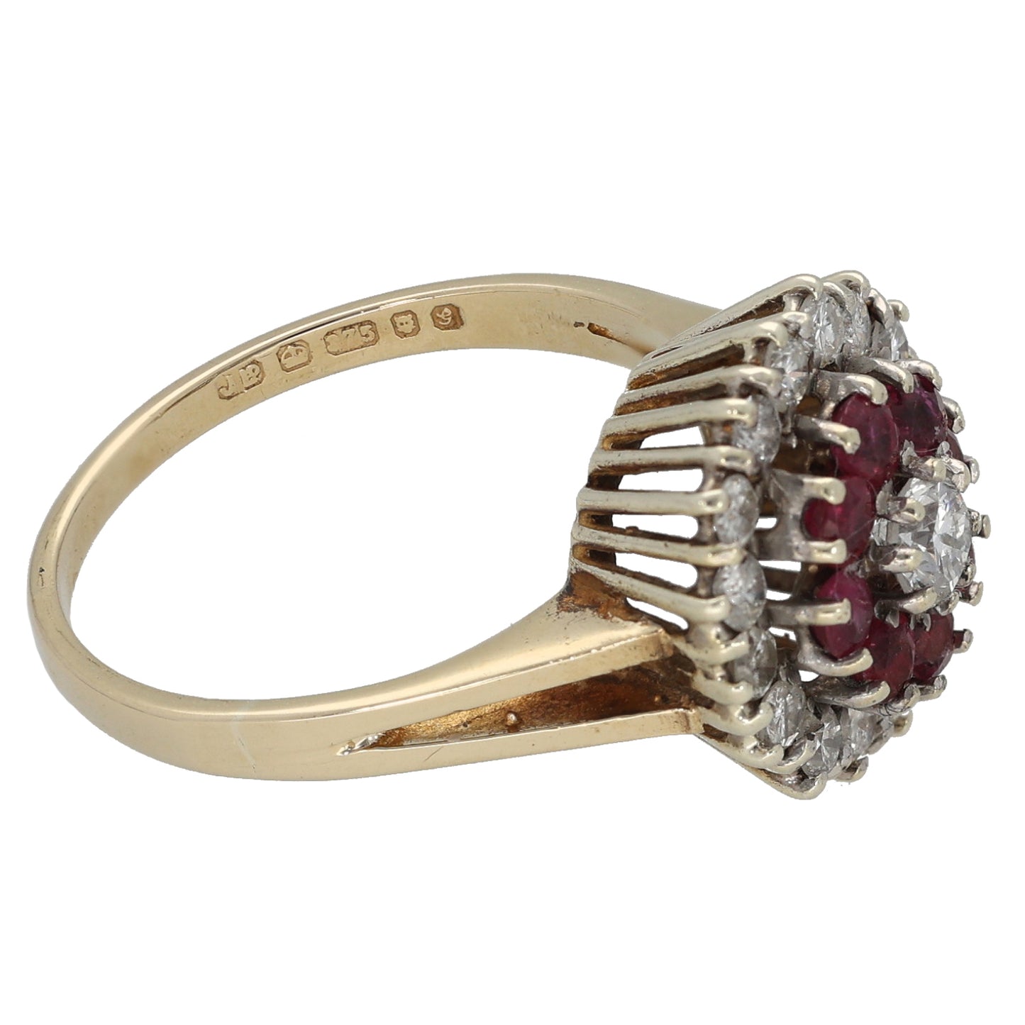 9ct Gold Ruby & 0.52ct Diamond Cluster Ring Size N