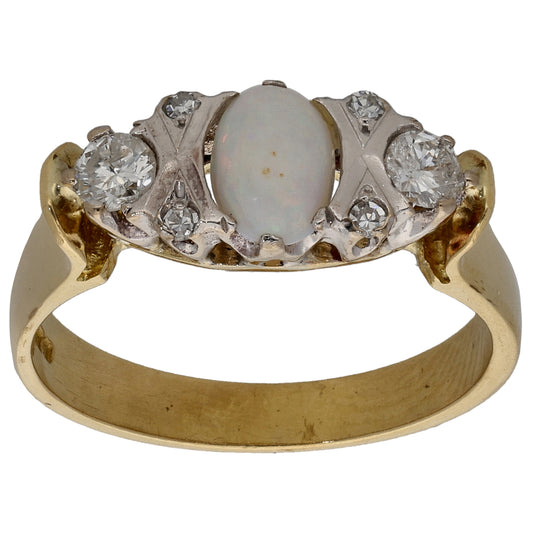 18ct Gold Opal & 0.24ct Diamond Dress/Cocktail Ring Size L