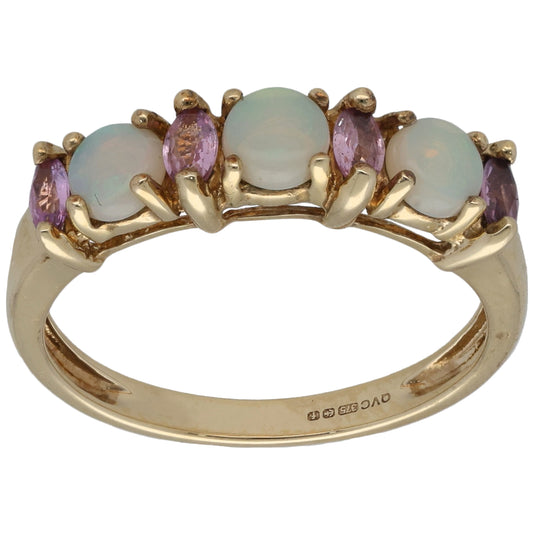 9ct Gold Opal & Sapphire Half Eternity Ring Size N