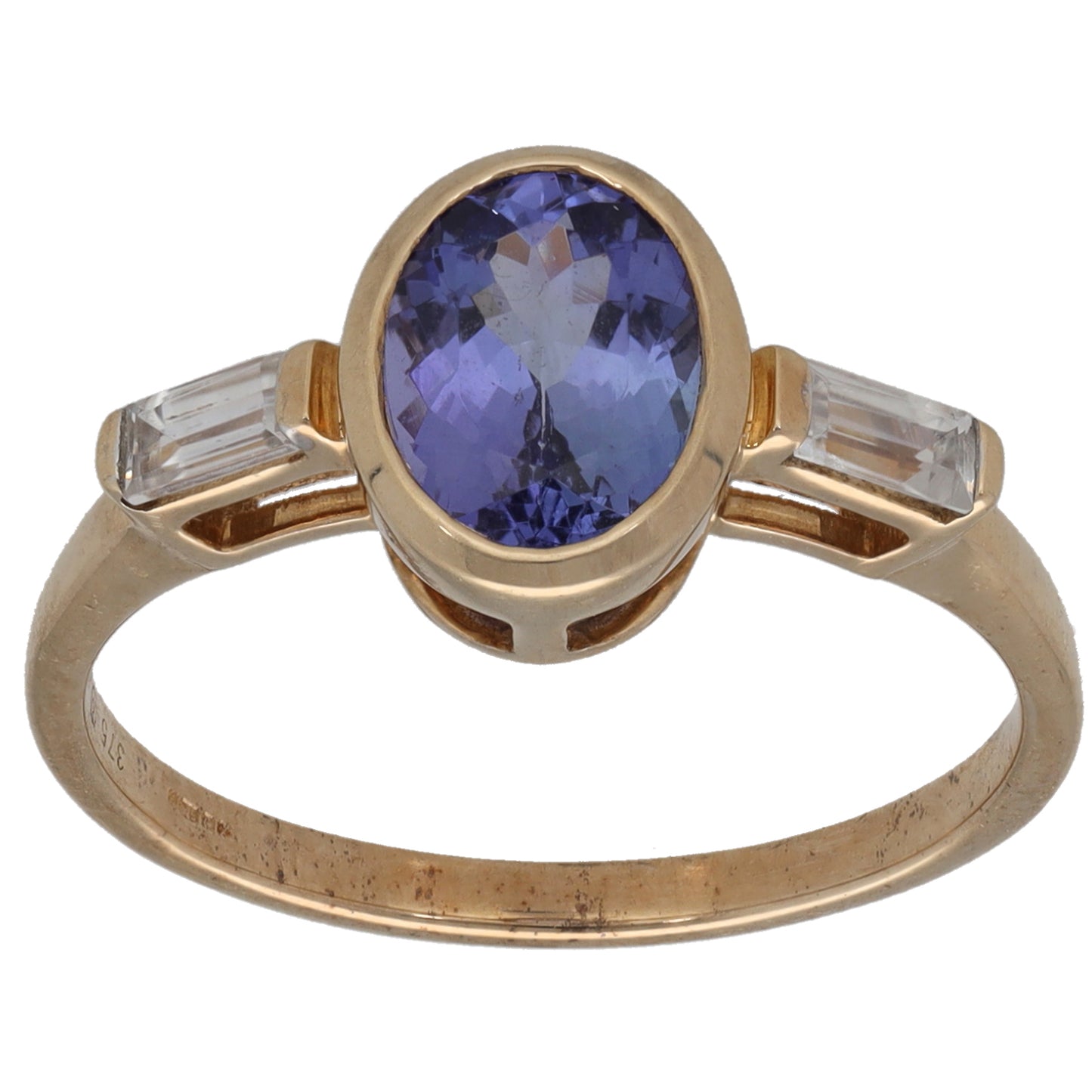 9ct Gold Tanzanite & Imitation Trilogy Ring Size N