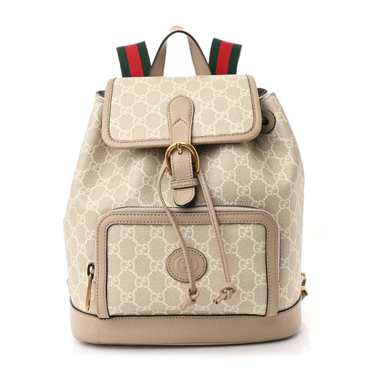 Gucci Interlocking G Backpack GG Supreme Monogram Coated Canvas Bag - Beige