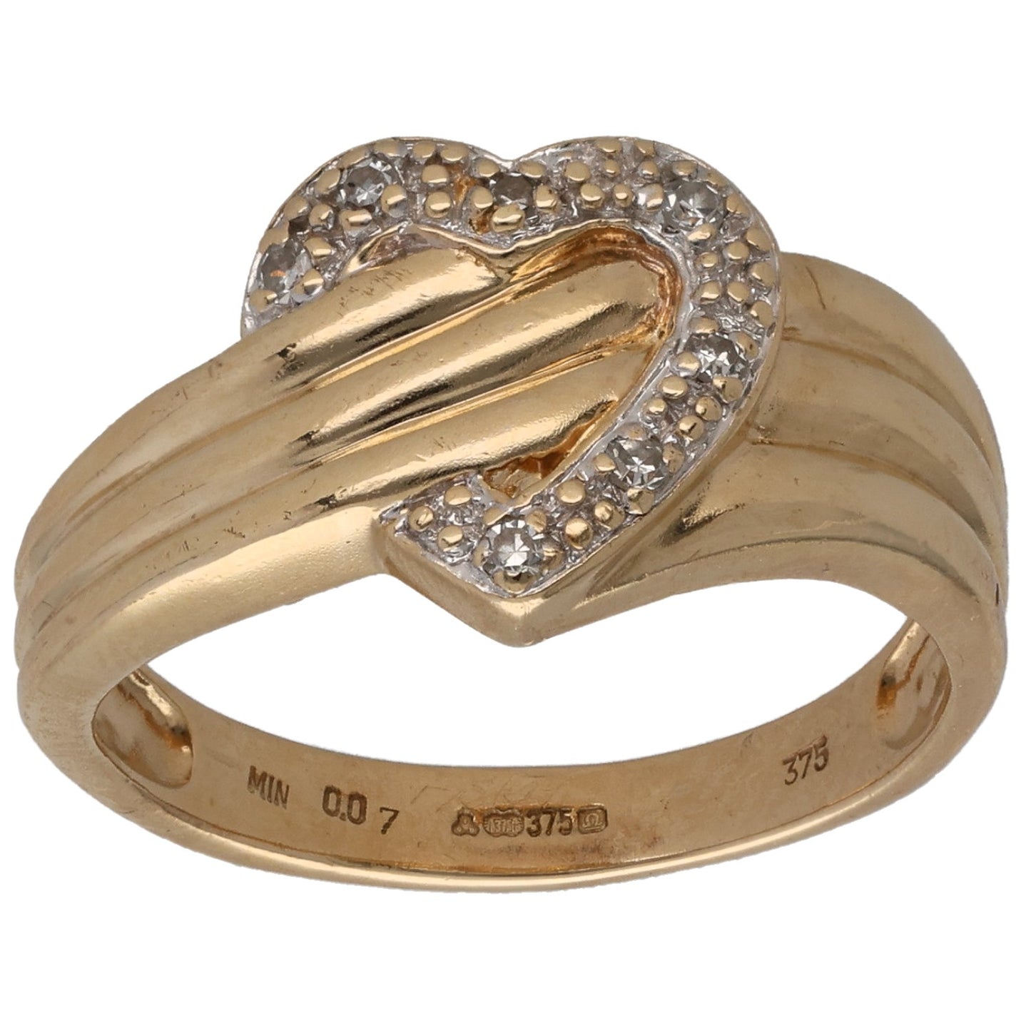 9ct Gold 0.07ct Diamond Heart Ring Size Q