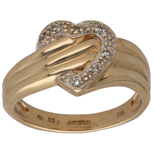 9ct Gold 0.07ct Diamond Heart Ring Size Q