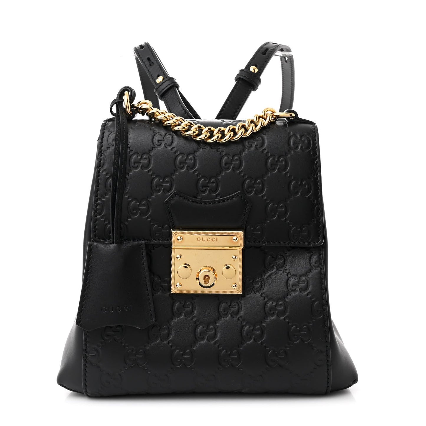 Gucci Signature Padlock Backpack Guccissima Leather Bag - Black