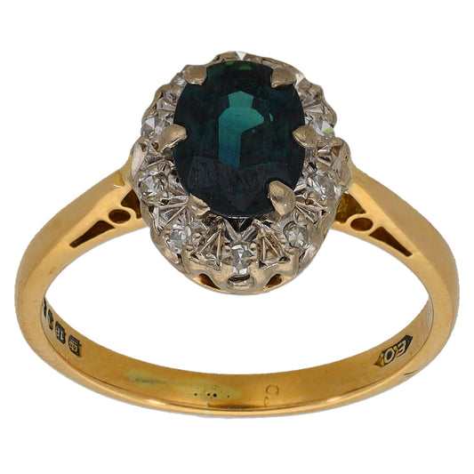 18ct Gold Sapphire & 0.10ct Diamond Cluster Ring Size L