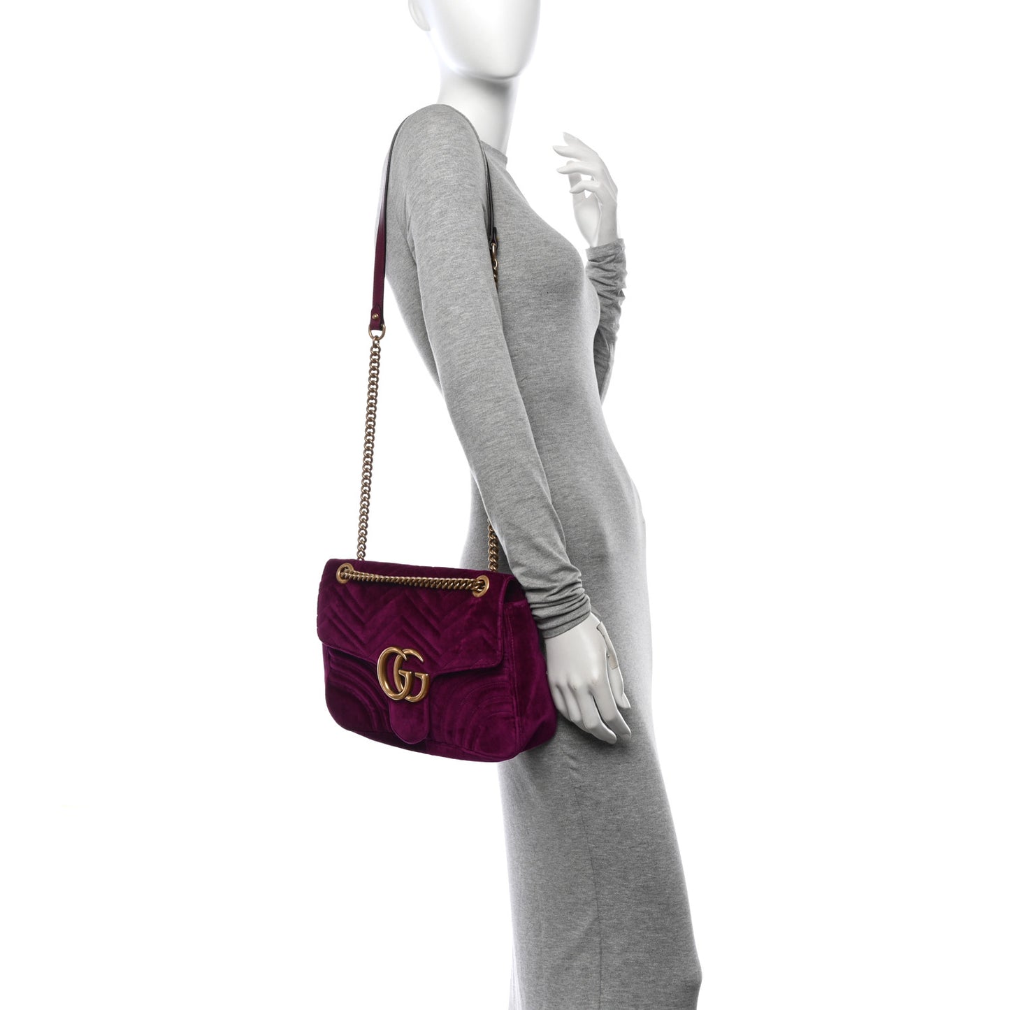 Gucci GG Marmont Velvet Matelasse Shoulder Bag - Fuchsia