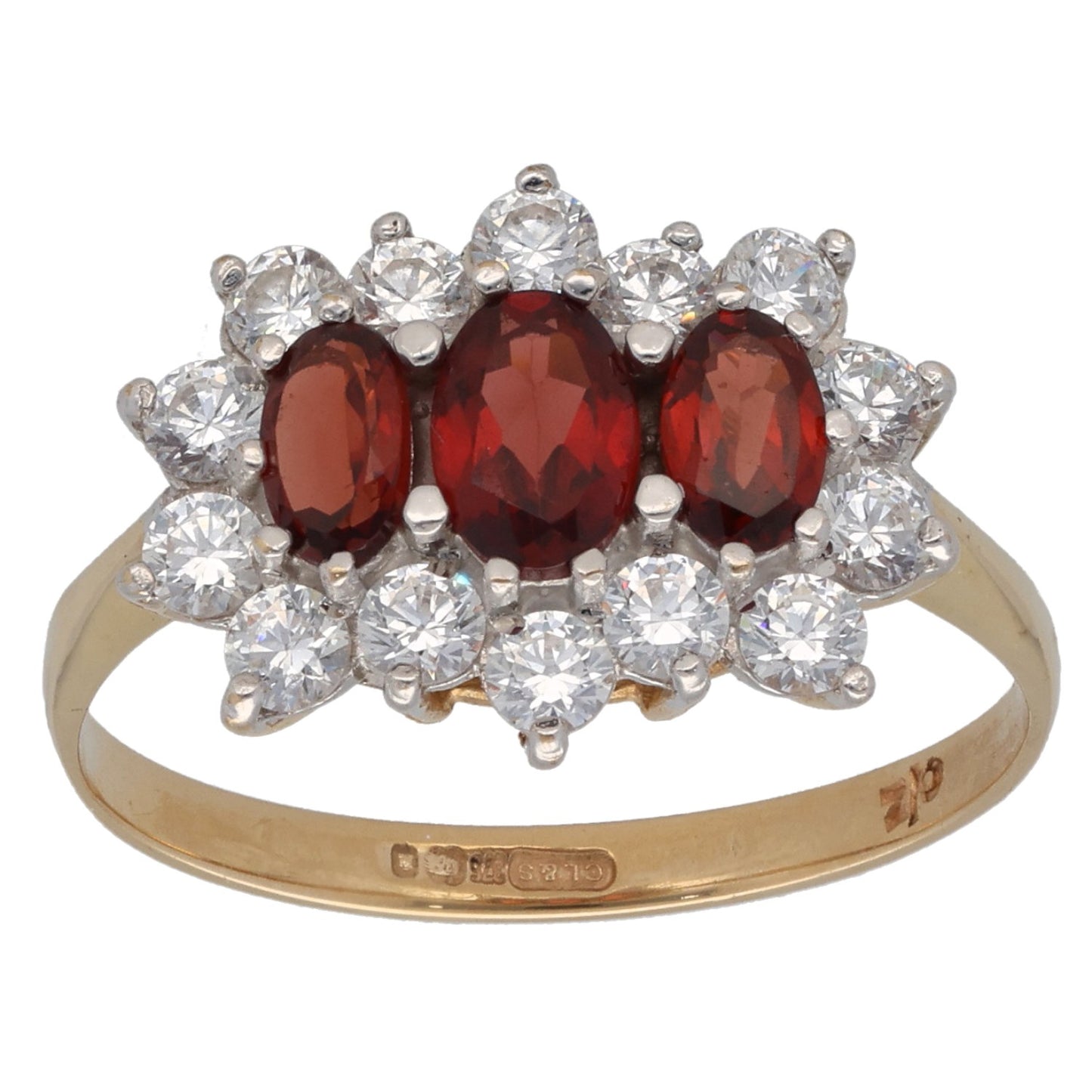 9ct Gold Garnet & Cubic Zirconia Dress/Cocktail Ring Size R