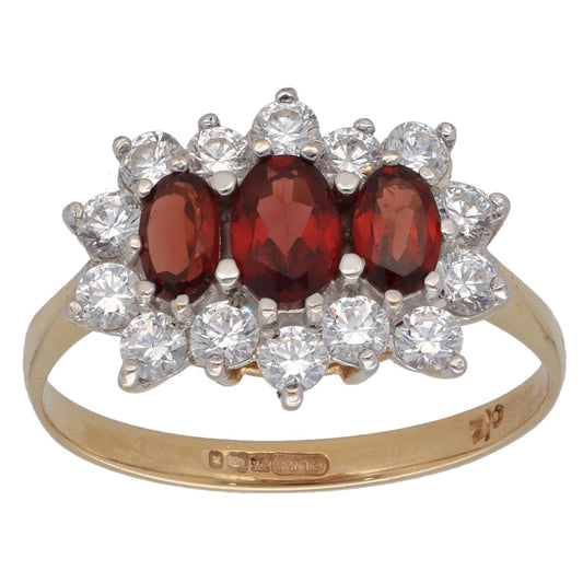 9ct Gold Garnet & Cubic Zirconia Dress/Cocktail Ring Size R