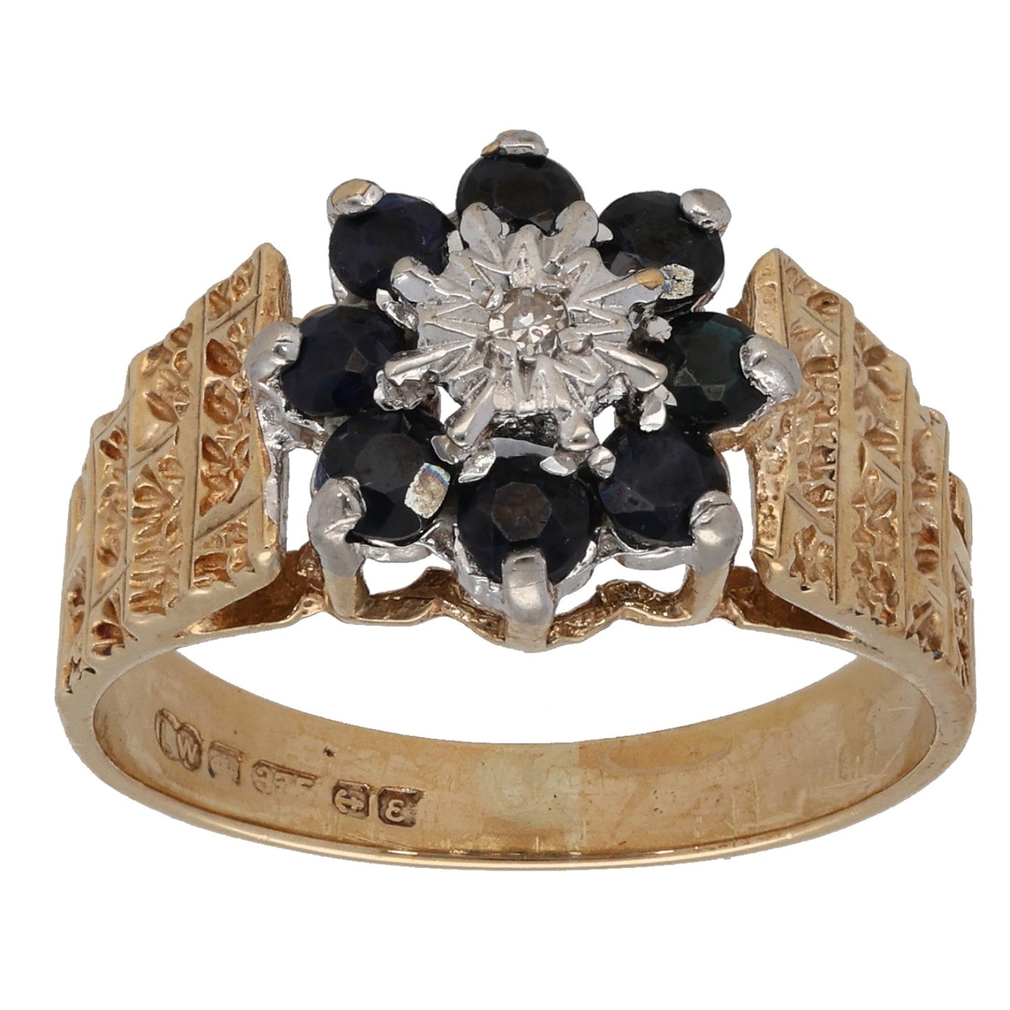 9ct Gold 0.01ct Diamond & Sapphire Dress/Cocktail Ring Size N