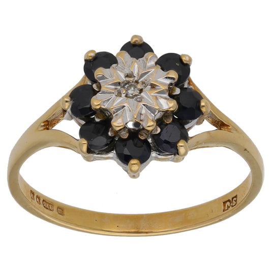 9ct Gold Sapphire & 0.005ct Diamond Dress/Cocktail Ring Size L