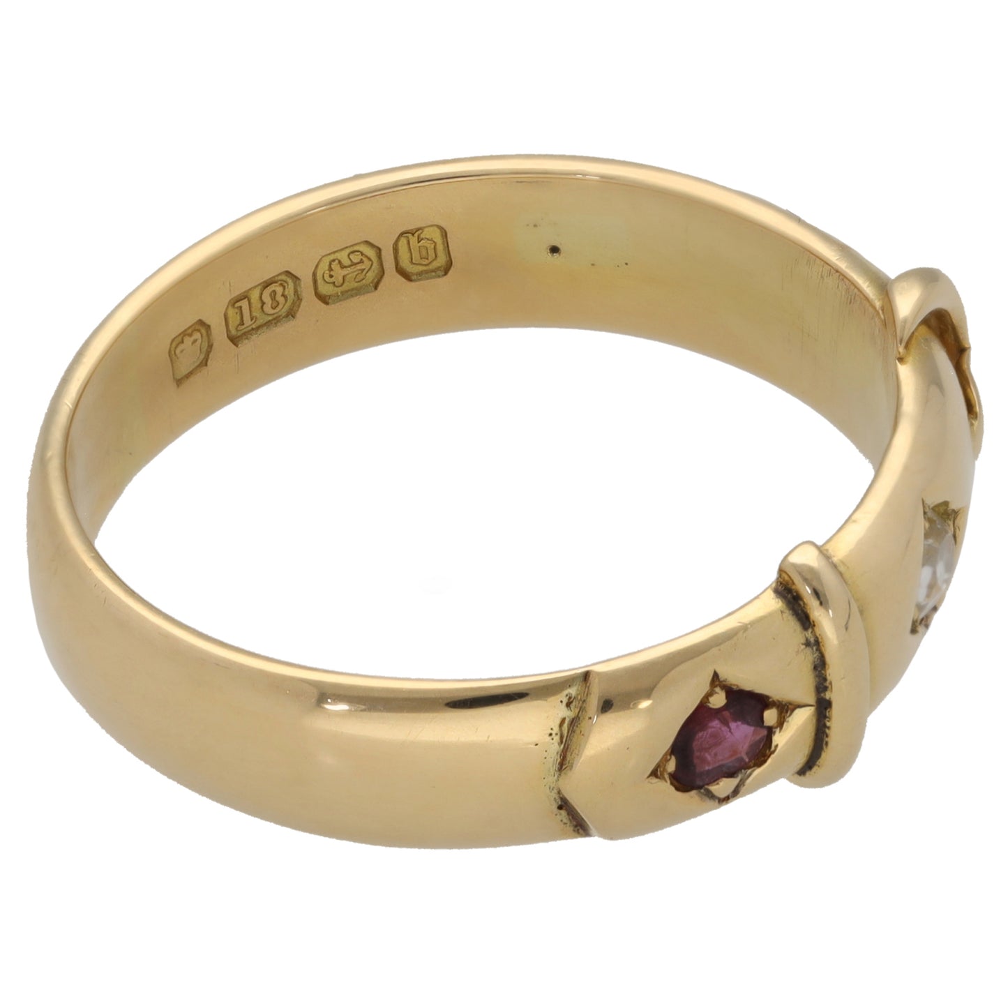 18ct Gold Ruby & 0.25ct Diamond Buckle Ring Size W