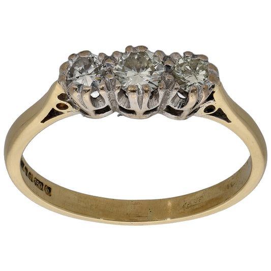 18ct Gold 0.40ct Diamond Trilogy Ring Size O