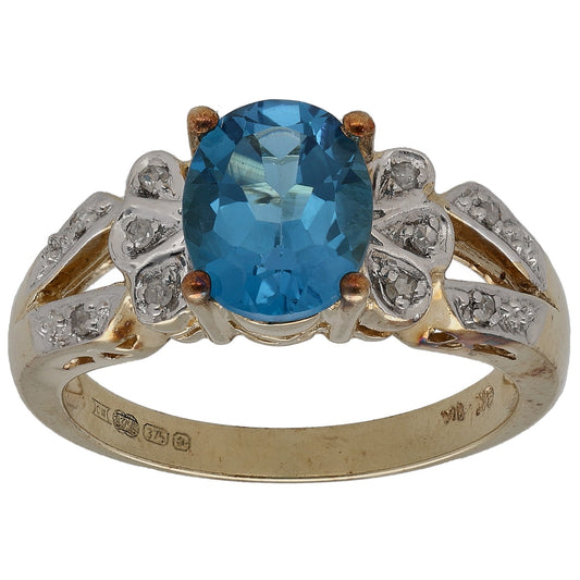 9ct Gold Topaz & 0.05ct Diamond Dress/Cocktail Ring Size N