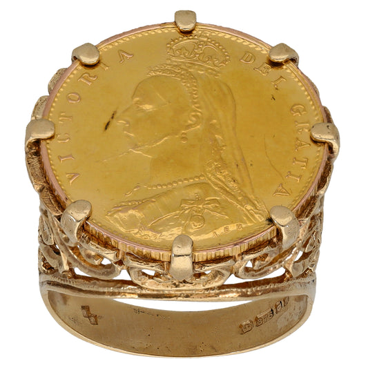 9ct Gold Half Sovereign Coin Ring Size O