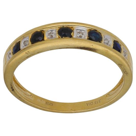 9ct Gold 0.03ct Diamond & Sapphire Half Eternity Ring Size R