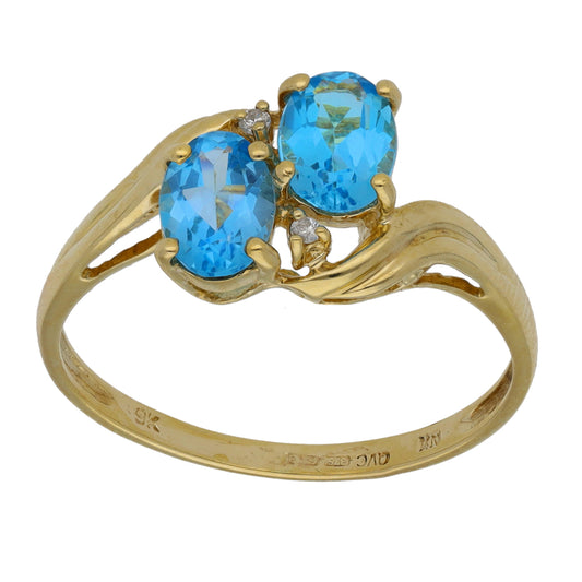 9ct Gold Topaz & 0.01ct Diamond Dress/Cocktail Ring Size T