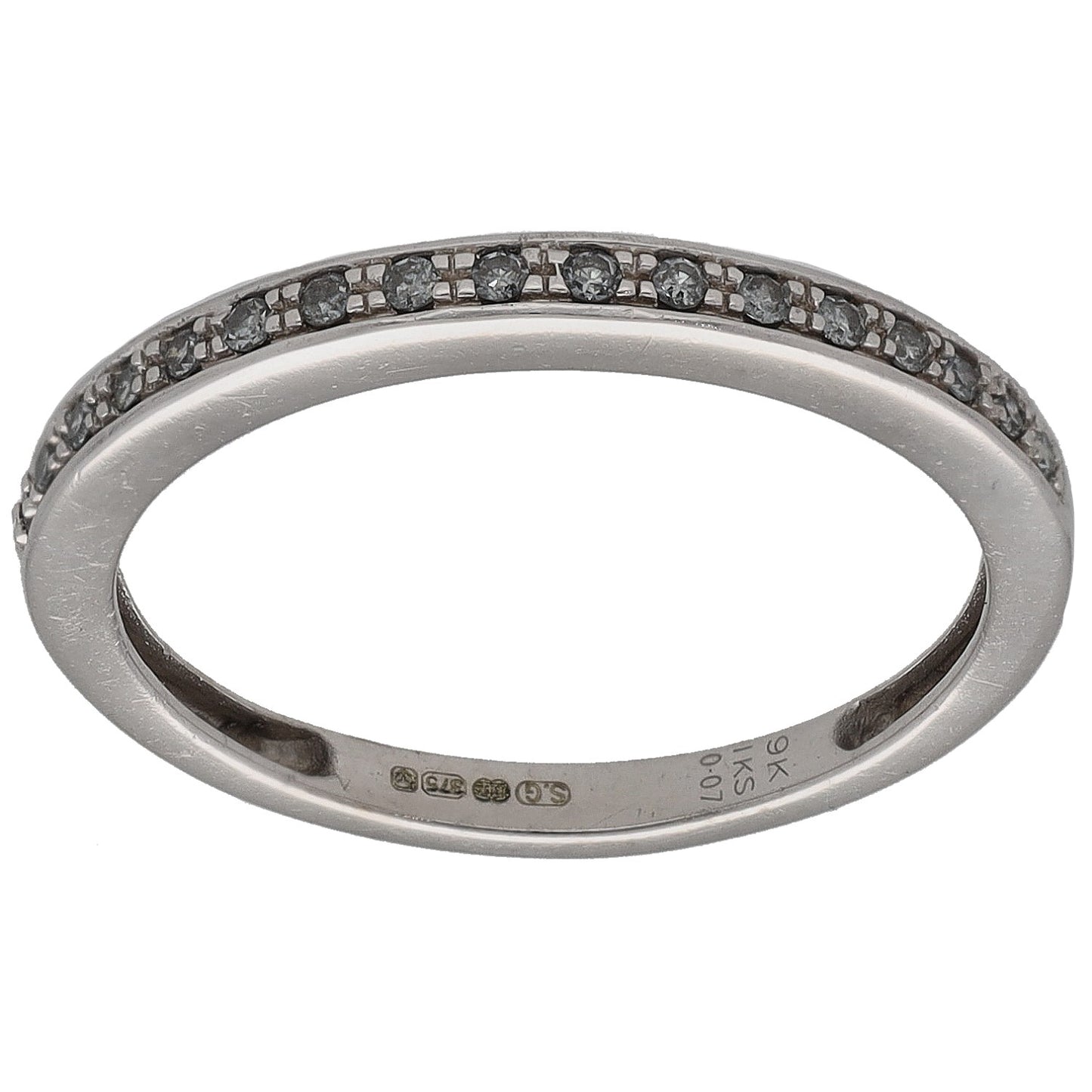 White gold half eternity ring with round diamonds, size K