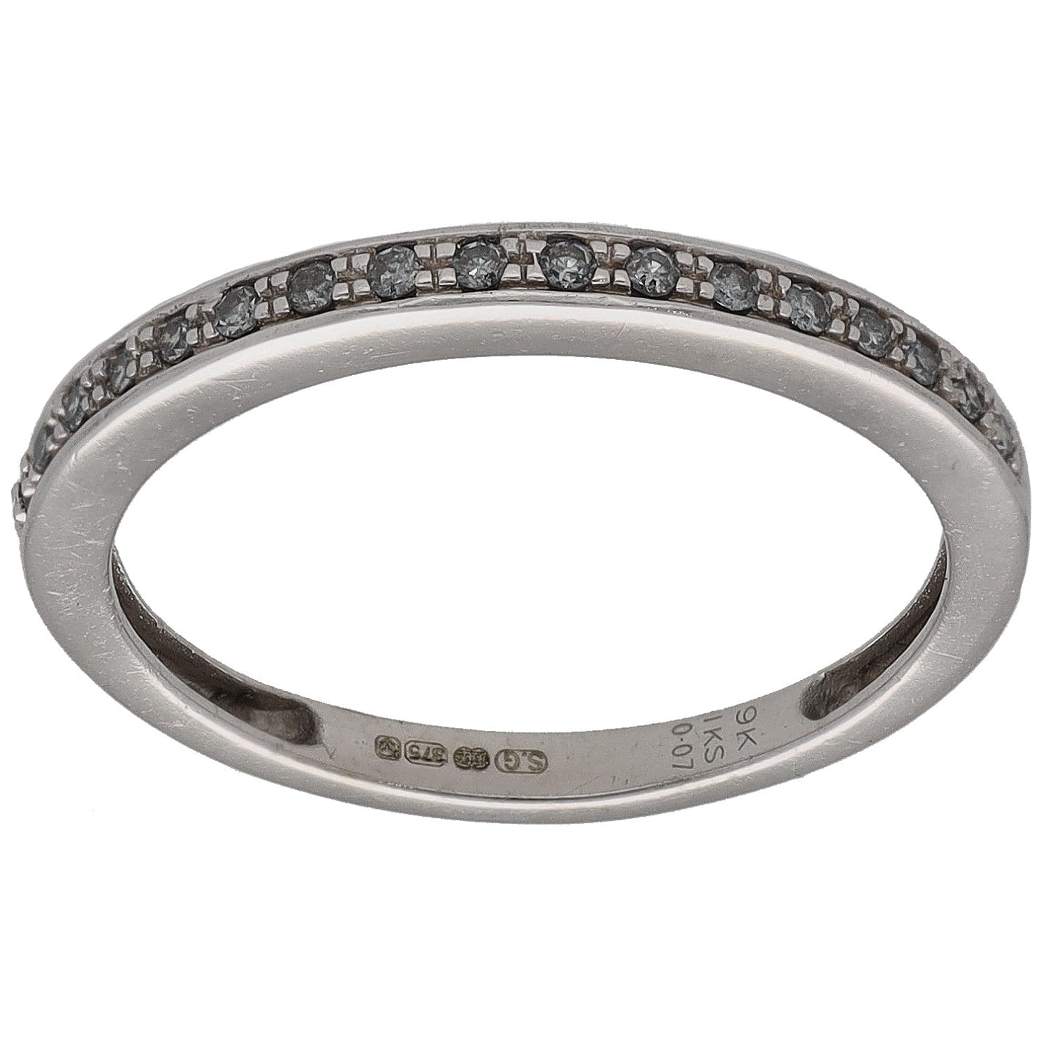 White gold half eternity ring with round diamonds, size K