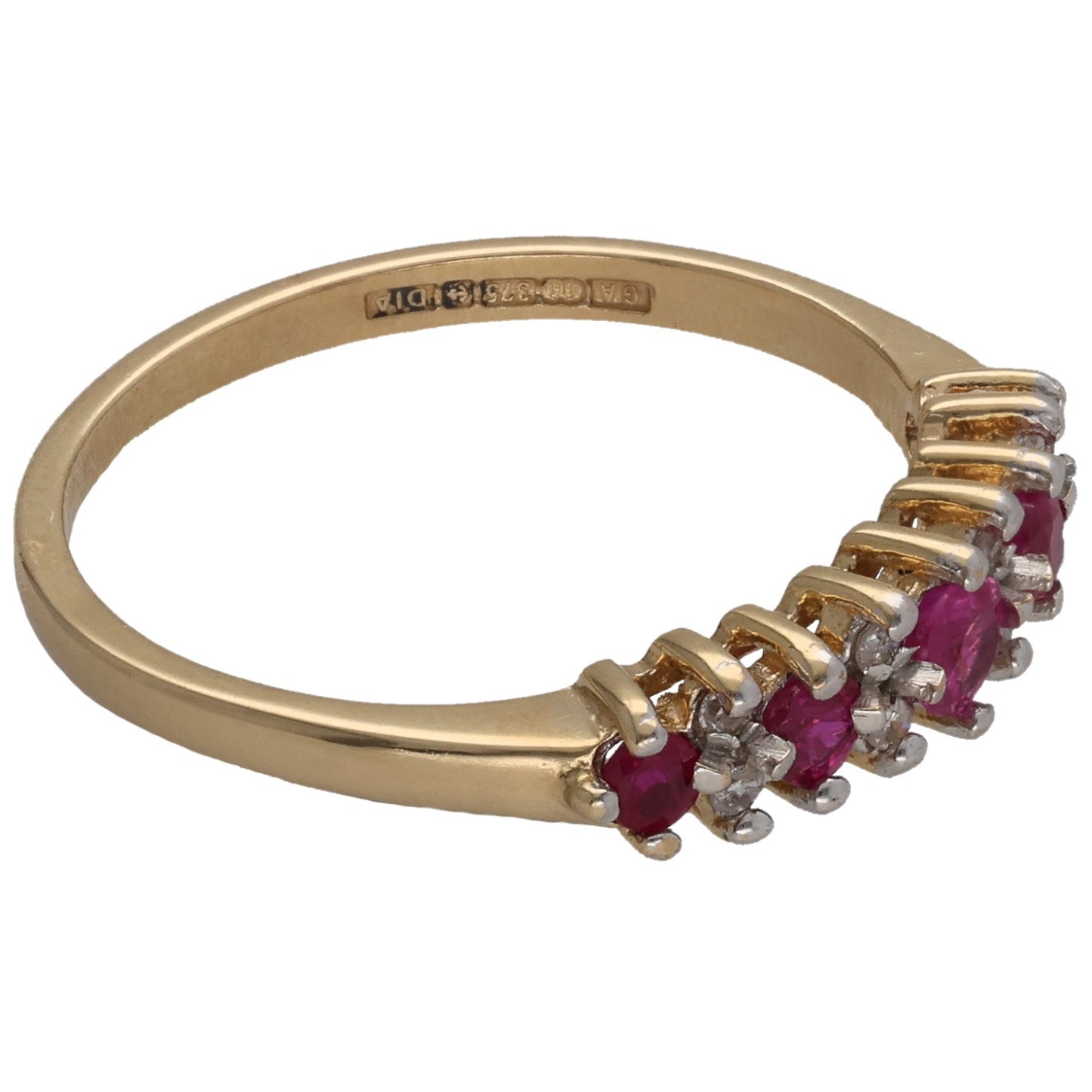 9ct Gold Ruby & 0.04ct Diamond Half Eternity Ring Size O