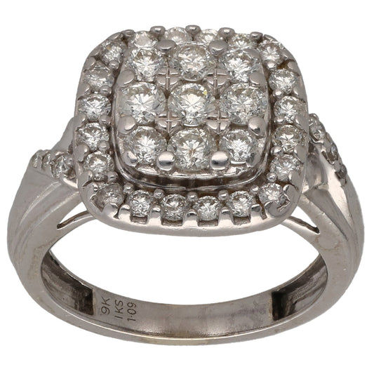 9ct White Gold 1.09ct Diamond Dress/Cocktail Ring Size K