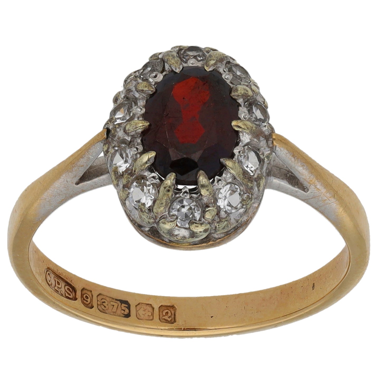 9ct Gold Garnet & Cubic Zirconia Dress/Cocktail Ring Size N