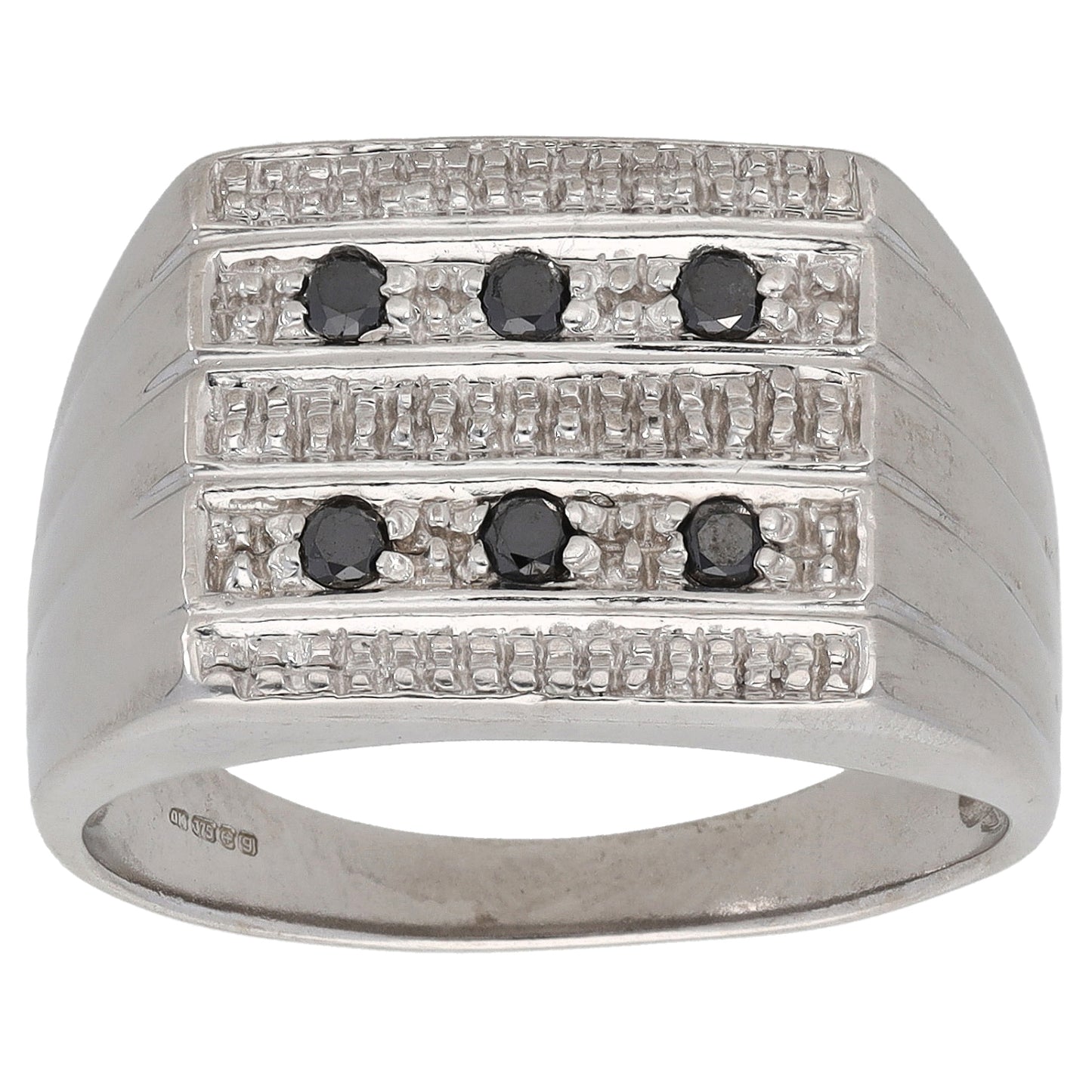 9ct White Gold 0.12ct Diamond Patterned Signet Ring Size T