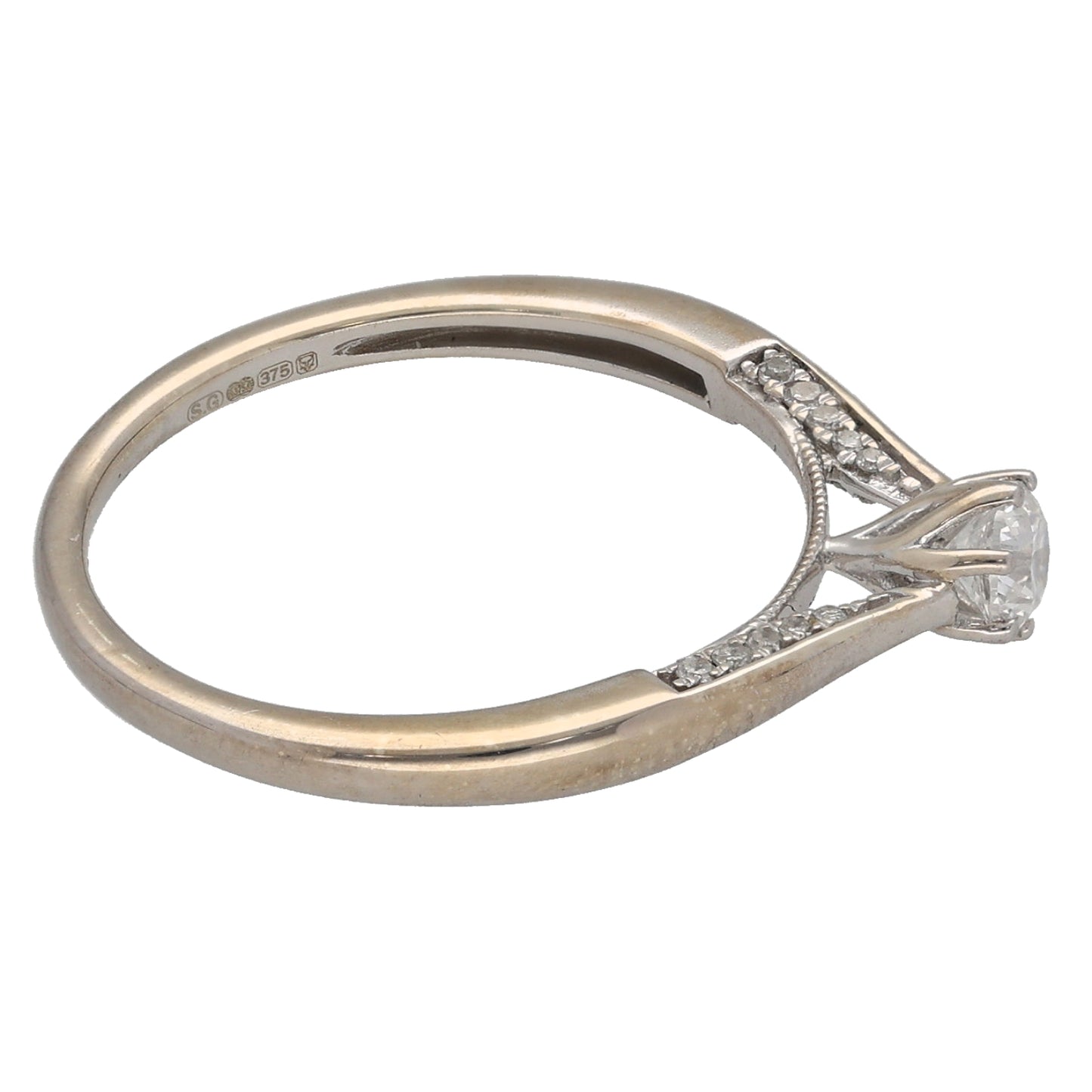 9ct White Gold 0.25ct Diamond Solitaire Ring With Accent Stones Size K