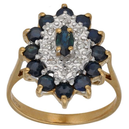 9ct Gold Sapphire & 0.04ct Diamond Dress/Cocktail Ring Size P