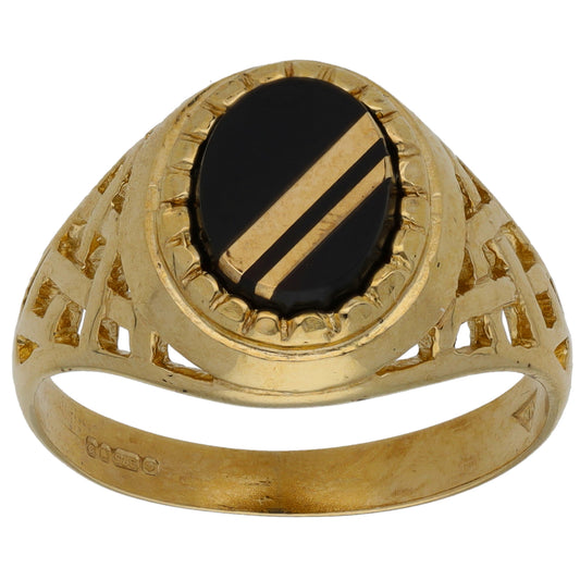 9ct Gold Onyx Plain Single Stone Signet Ring Size S