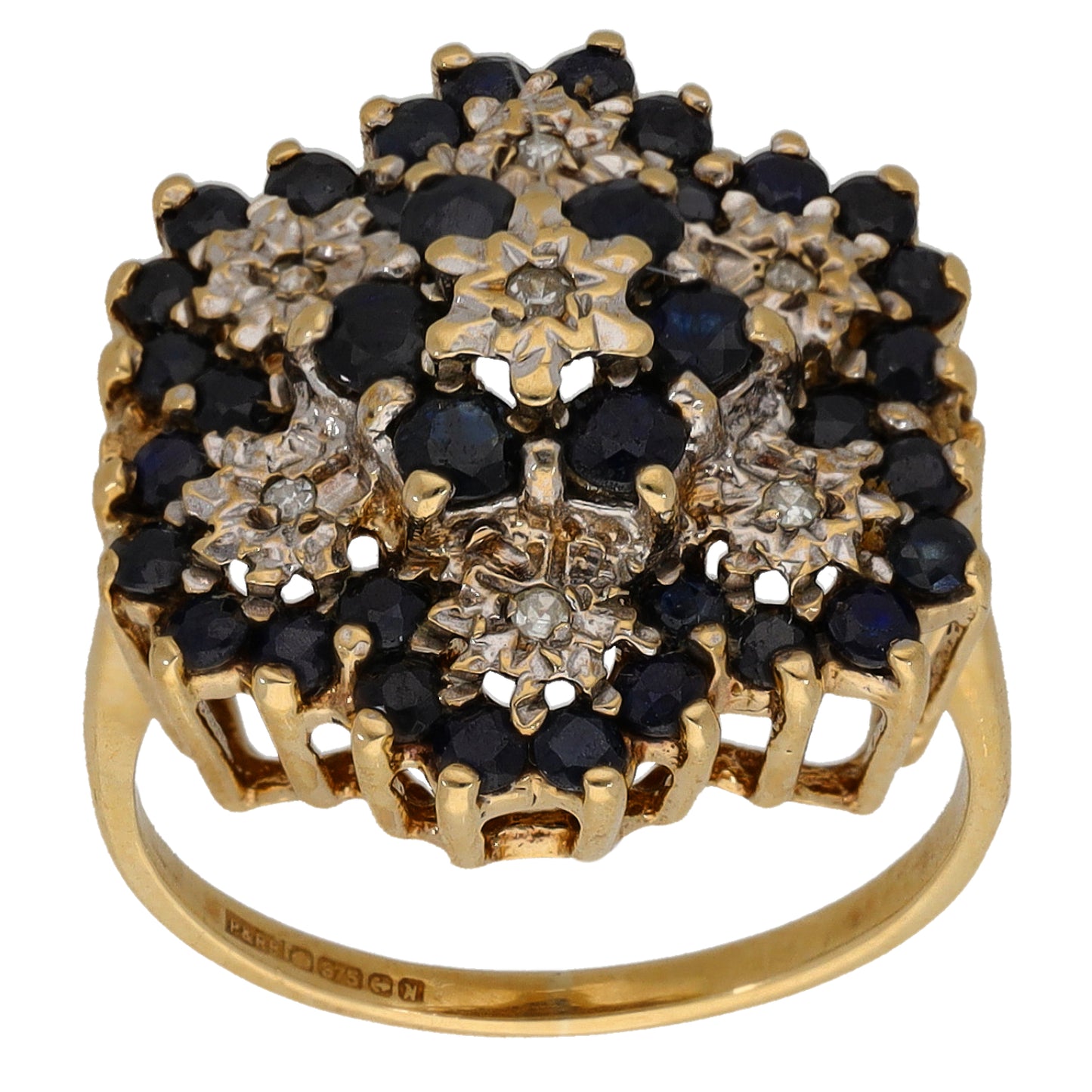 9ct Gold Sapphire & 0.07ct Diamond Dress/Cocktail Ring Size M