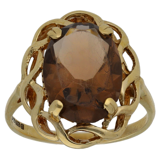 9ct Gold Smoky Quartz Single Stone Ring Size O
