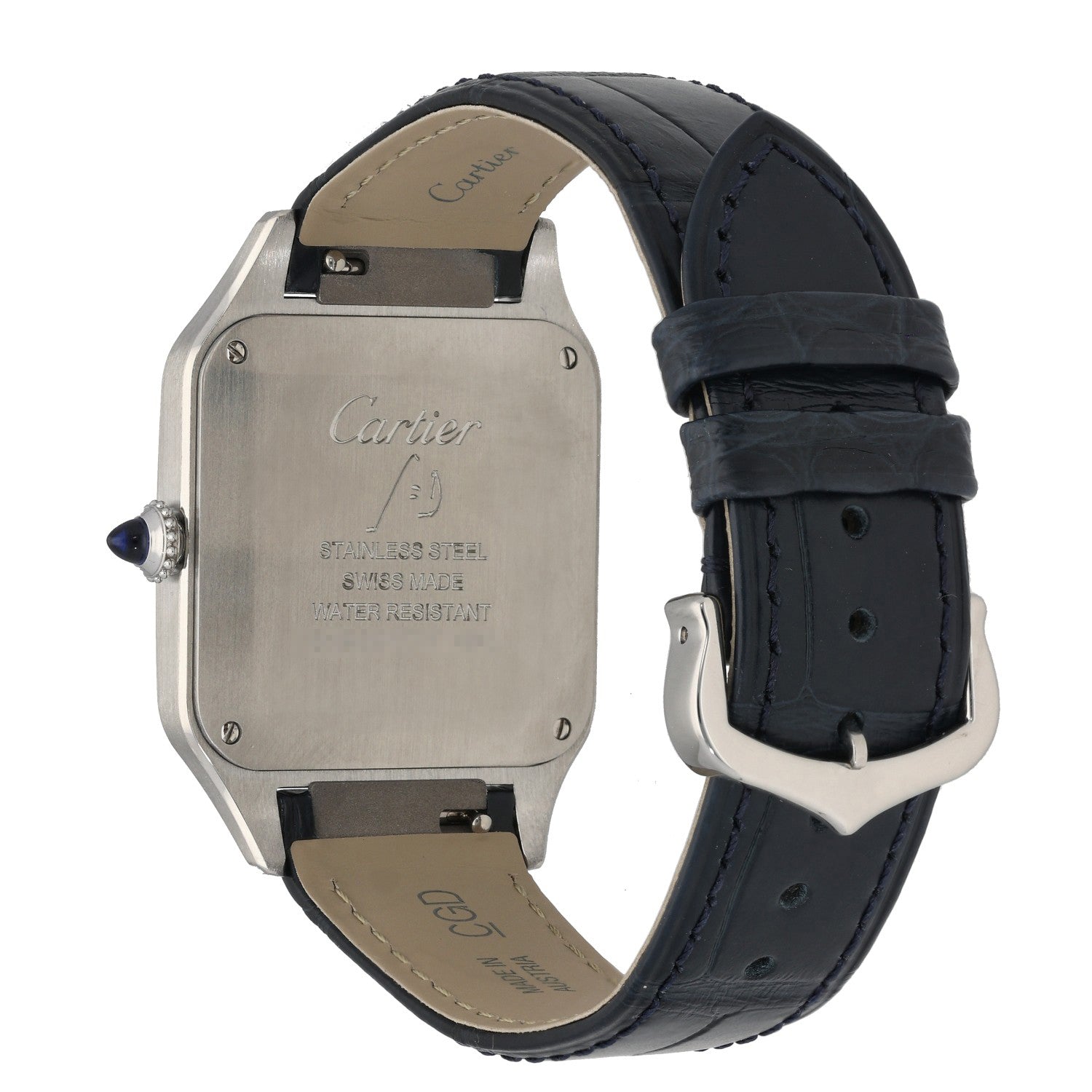 Cartier Santos WSSA0022 31.5mm, black leather strap, grey dial, roman numerals