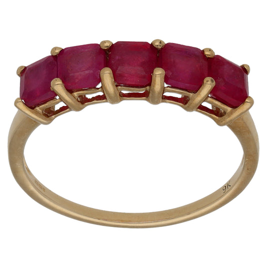 9ct Gold Glass Filled Ruby Half Eternity Ring Size R