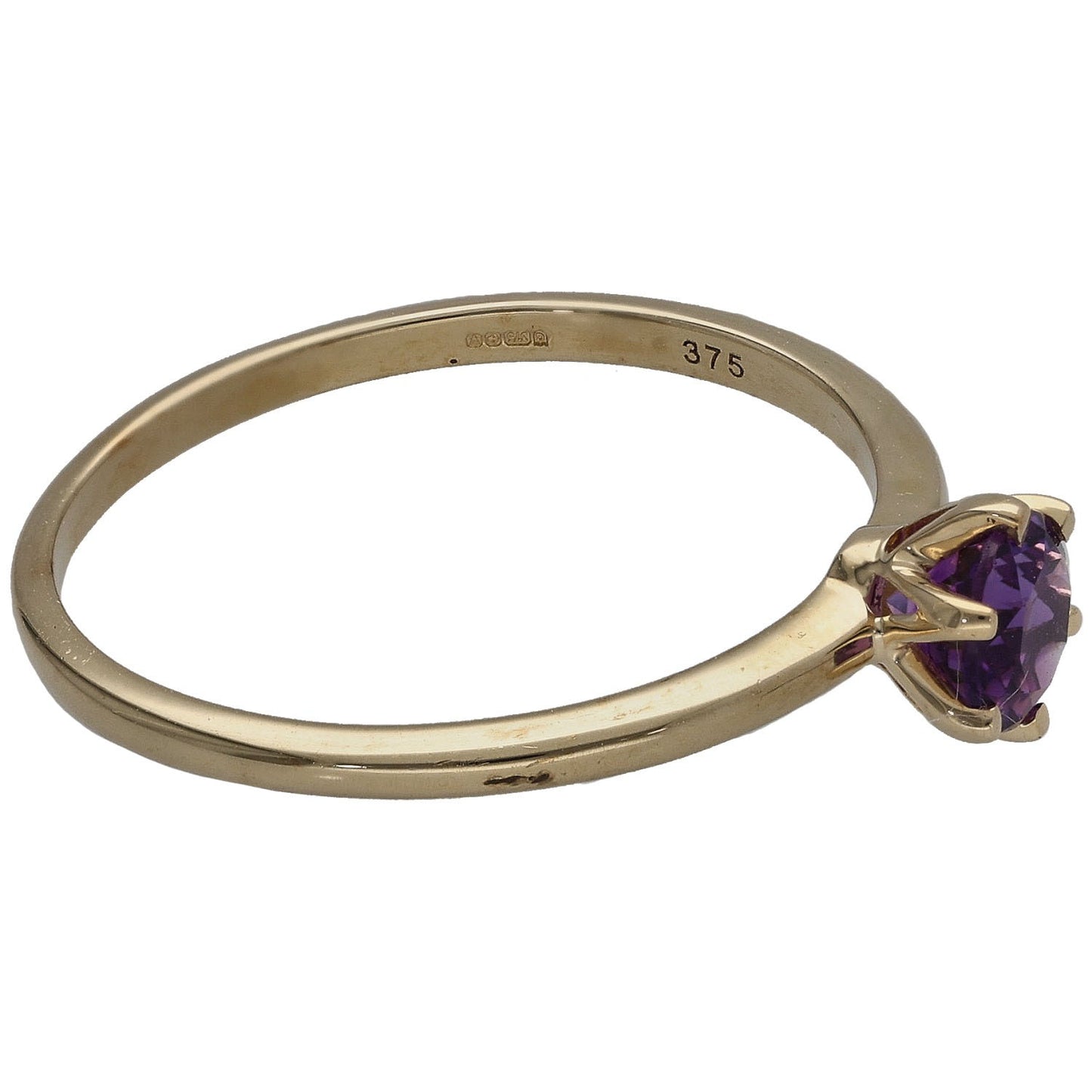9ct Gold Amethyst Single Stone Ring Size Q