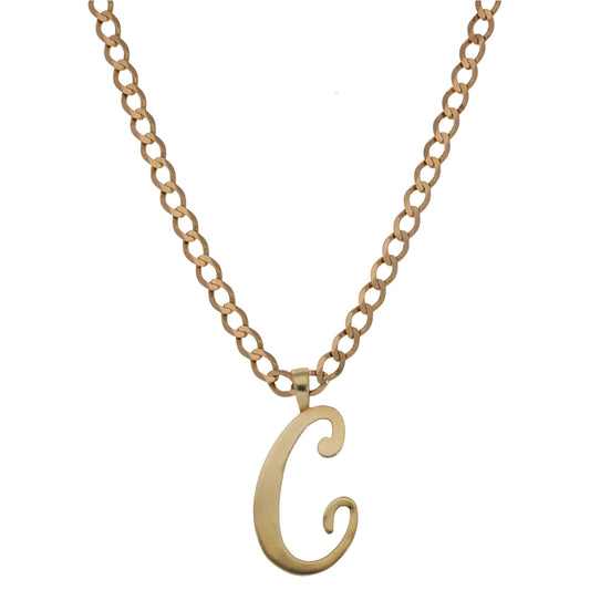 9ct Gold Initial C Pendant With Chain