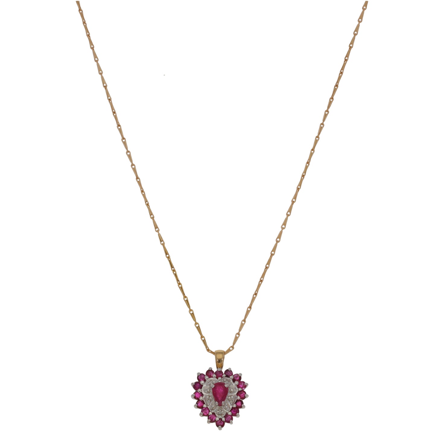 9ct Bi-Colour Gold Ruby & 0.025ct Diamond Dress/Cocktail Pendant With Chain