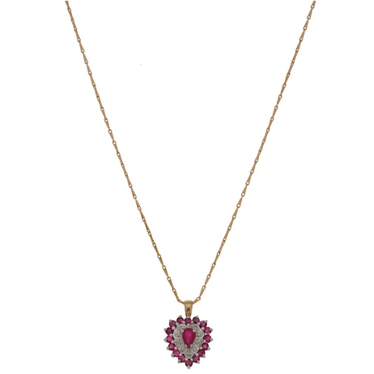 9ct Bi-Colour Gold Ruby & 0.025ct Diamond Dress/Cocktail Pendant With Chain