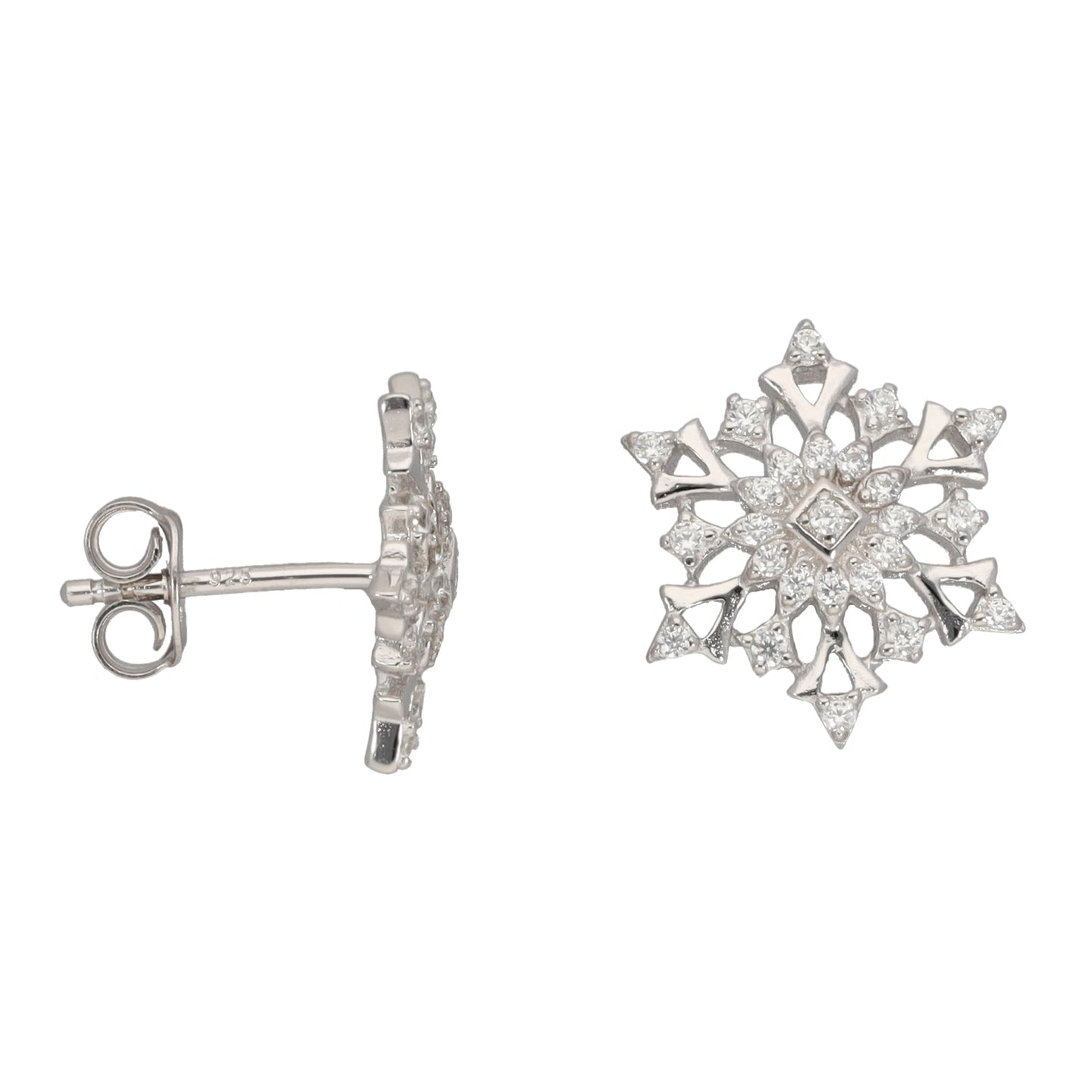 New Silver Sterling Cubic Zirconia Snowflake Earrings