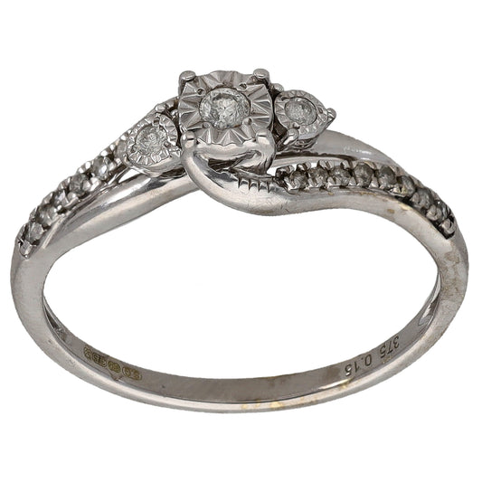 9ct White Gold 0.15ct Diamond Dress/Cocktail Ring Size O