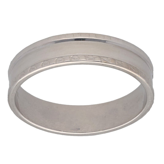 9ct White Gold Patterned Wedding Ring Size N