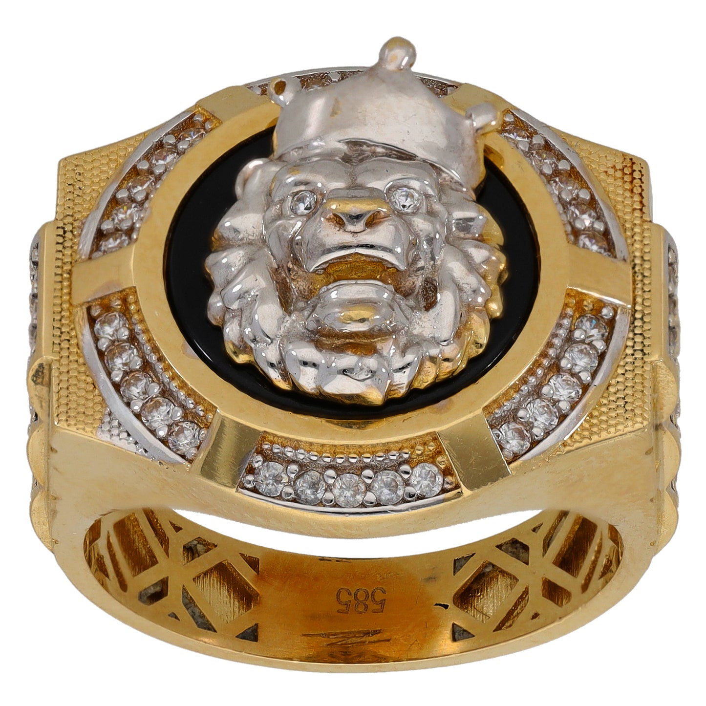 14ct Gold Cubic Zirconia & Onyx Crest/Emblem Signet Ring Size W