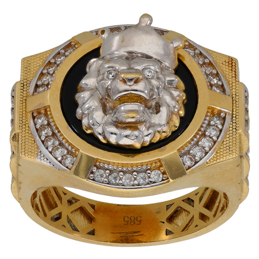 14ct Gold Cubic Zirconia & Onyx Crest/Emblem Signet Ring Size W
