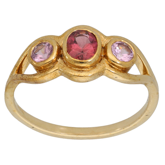 9ct Gold Tourmaline & Sapphire Trilogy Ring Size N