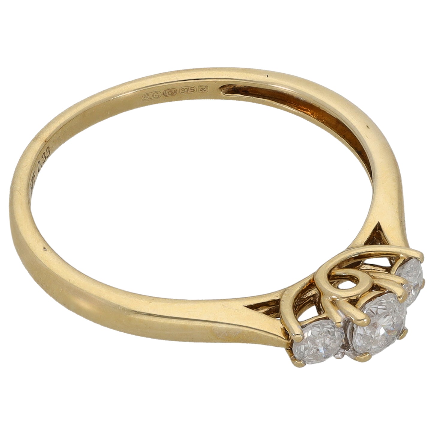 9ct Gold 0.33ct Diamond Trilogy Ring Size O